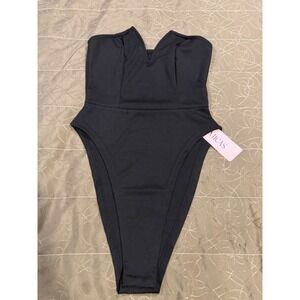 MICAS Black Strapless V-Wire High Cut Bodysuit MCWTO2401250002-BLACK-S New Small